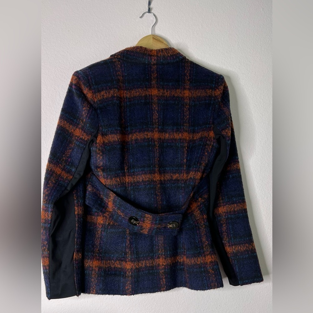 CAbi Checkmate Plaid Double Breasted Peacoat Blue/Orange Coat Women’s - Picture 5 of 9
